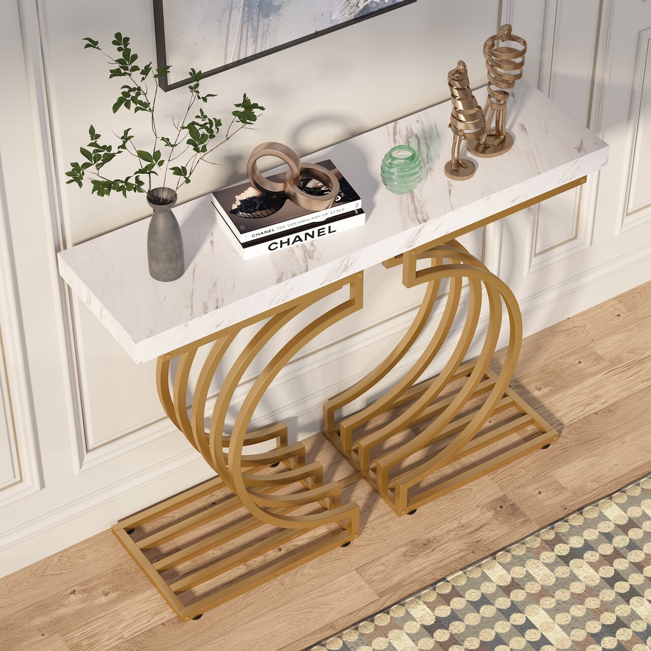 Tribesigns Modern Console Table with Gold Base 40 inch Geometric Entryway Sofa Table Narrow Long Contemporary Accent